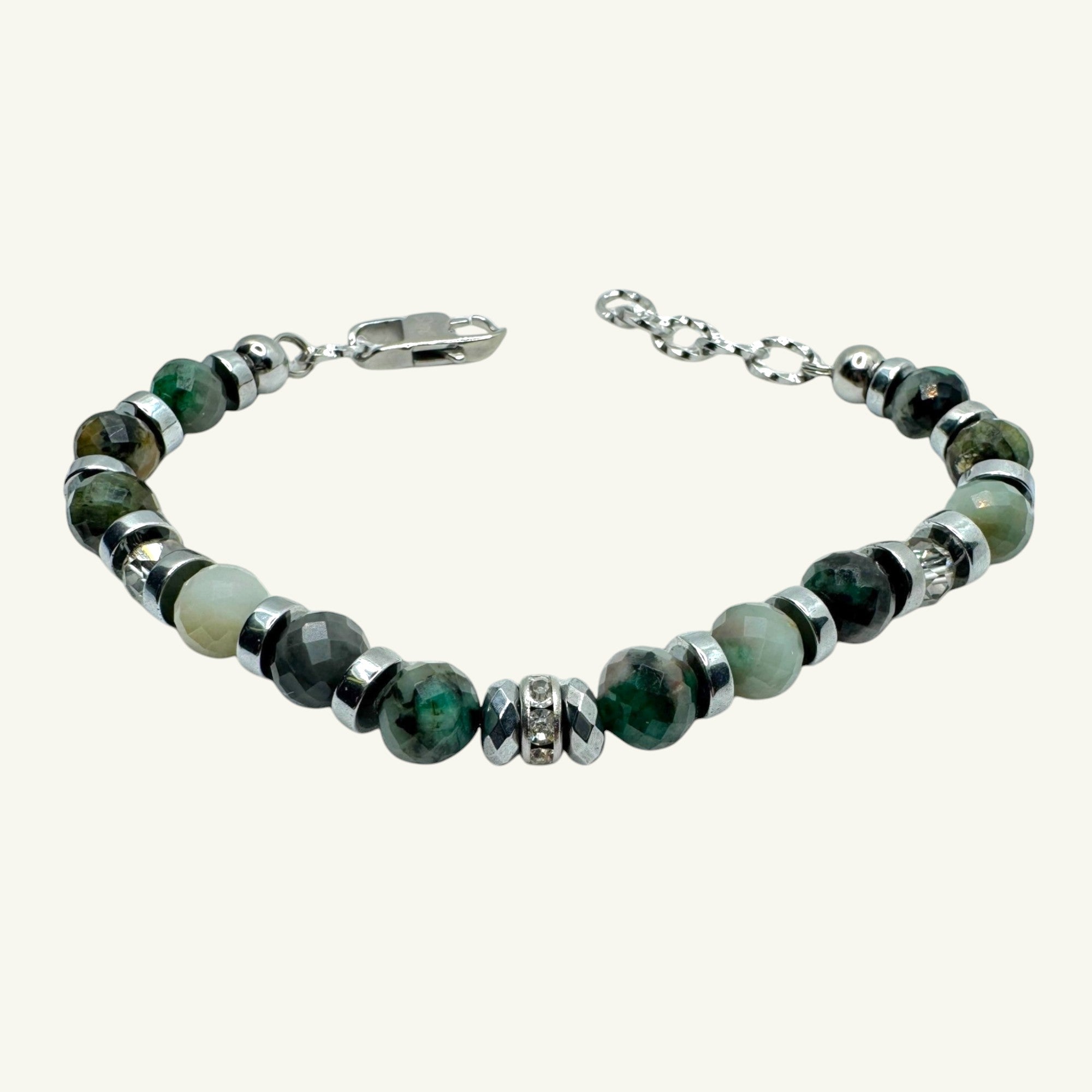 Bracciale smeraldo sfaccettato con punto luce Sharifa Crystals